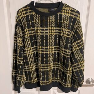 Who What Wear Black & Yellow Plaid Houndstooth Crew Neck Sweater Sz M